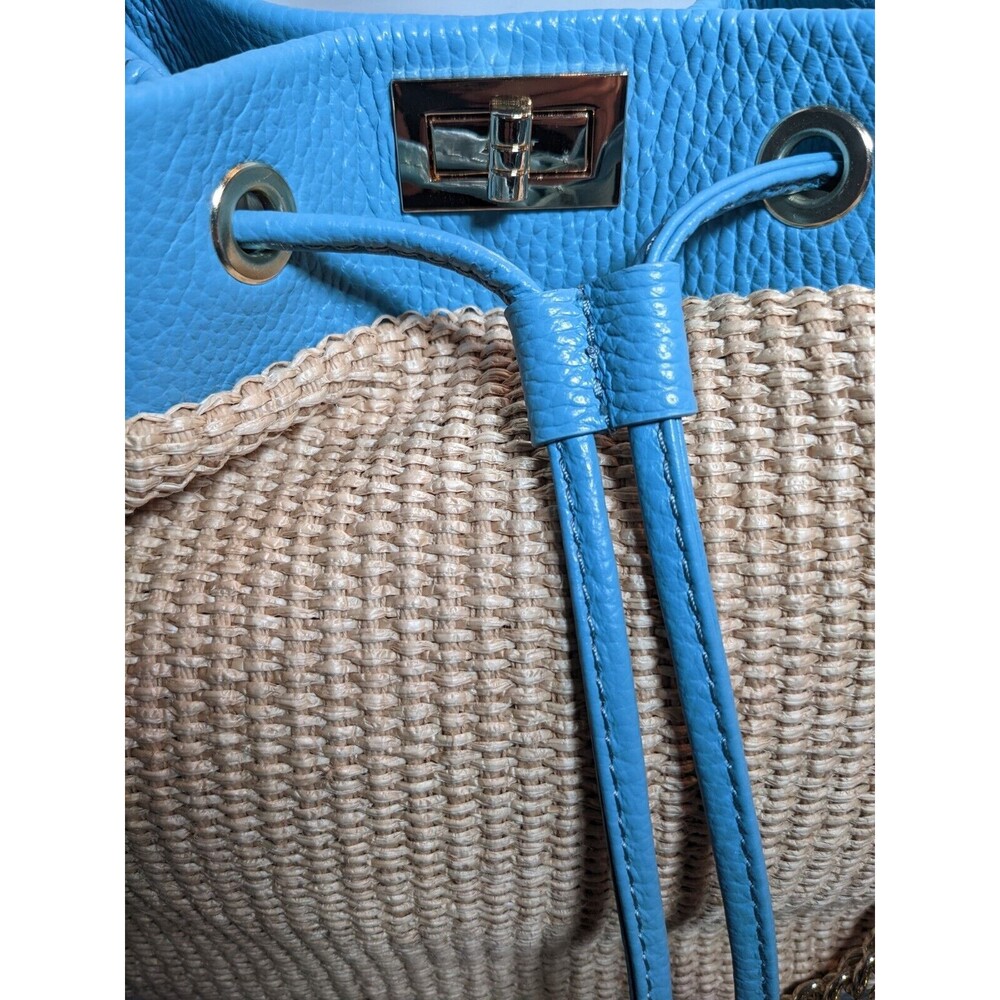 Unica Firenze Italian Leather Straw Handbag Light Blue NWT - Picture 4 of 12